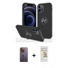 MARSİLYAN™- iPhone 12 Pro Max Kılıf Odak Form Prime - Siyah Mat Seramik Nano Ekran Koruyucu + Neon Fosforlu Kamera Lens - SI