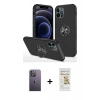MARSİLYAN™- iPhone 12 Pro Max Kılıf Odak Form Prime - Siyah Mat Seramik Nano Ekran Koruyucu + Neon Fosforlu Kamera Lens - BZ