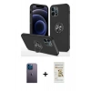 MARSİLYAN™- iPhone 12 Pro Max Kılıf Odak Form Prime - Siyah Mat Seramik Nano Ekran Koruyucu + Neon Fosforlu Kamera Lens - MI