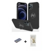 MARSİLYAN™- iPhone 12 Pro Max Kılıf Odak Form Prime - Siyah Mat Seramik Nano Ekran Koruyucu + Renkli Kamera Lens Koruma Cam - SI