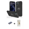 MARSİLYAN™- iPhone 12 Pro Max Kılıf Odak Form Prime - Siyah Mat Seramik Nano Ekran Koruyucu + Renkli Kamera Lens Koruma Cam - PE