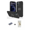 MARSİLYAN™- iPhone 12 Pro Max Kılıf Odak Form Prime - Siyah Mat Seramik Nano Ekran Koruyucu + Renkli Kamera Lens Koruma Cam - MI