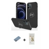 MARSİLYAN™- iPhone 12 Pro Max Kılıf Odak Form Prime - Siyah Mat Seramik Nano Ekran Koruyucu + Shine Kamera Lens Koruma Cam - GS