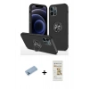 MARSİLYAN™- iPhone 12 Pro Max Kılıf Odak Form Prime - Siyah Mat Seramik Nano Ekran Koruyucu + Shine Kamera Lens Koruma Cam - MI