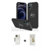 MARSİLYAN™- iPhone 12 Pro Max Kılıf Odak Form Prime - Siyah Mat Seramik Nano Ekran Koruyucu + Shine Kamera Lens - GD