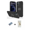 MARSİLYAN™- iPhone 12 Pro Max Kılıf Odak Form Prime - Siyah Mat Seramik Nano Ekran Koruyucu + Shine Kamera Lens Koruma Cam - PE