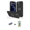 MARSİLYAN™- iPhone 12 Pro Max Kılıf Odak Form Prime - Siyah Polymer Nano Ekran Koruyucu + Renkli Kamera Lens Koruma Cam - TU