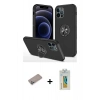 MARSİLYAN™- iPhone 12 Pro Max Kılıf Odak Form Prime - Siyah Polymer Nano Ekran Koruyucu + Shine Kamera Lens Koruma Cam - SABE