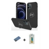 MARSİLYAN™- iPhone 12 Pro Max Kılıf Odak Form Prime - Siyah Polymer Nano Ekran Koruyucu + Shine Kamera Lens Koruma Cam - GD