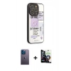 MARSİLYAN™- iPhone 12 Pro Max Kılıf Odak Klasik Serisi - Şeffaf Temperli Cam Ekran Koruyucu + Mavi Neon Fosforlu Kamera Lens