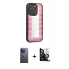 MARSİLYAN™- iPhone 12 Pro Max Kılıf Odak Klasik Serisi - Şeffaf Temperli Cam Ekran Koruyucu + Mavi Neon Fosforlu Kamera Lens