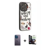 MARSİLYAN™- iPhone 12 Pro Max Kılıf Odak Klasik Serisi - Şeffaf Temperli Cam Ekran Koruyucu + Mavi Neon Fosforlu Kamera Lens