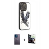 MARSİLYAN™- iPhone 12 Pro Max Kılıf Odak Klasik Serisi - Şeffaf Temperli Cam Ekran Koruyucu + Mavi Neon Fosforlu Kamera Lens