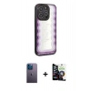 MARSİLYAN™- iPhone 12 Pro Max Kılıf Odak Klasik Serisi - Şeffaf Temperli Cam Ekran Koruyucu + Mavi Neon Fosforlu Kamera Lens