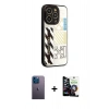 MARSİLYAN™- iPhone 12 Pro Max Kılıf Odak Klasik Serisi - Şeffaf Temperli Cam Ekran Koruyucu + Mavi Neon Fosforlu Kamera Lens