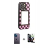 MARSİLYAN™- iPhone 12 Pro Max Kılıf Odak Klasik Serisi - Şeffaf Temperli Cam Ekran Koruyucu + Mavi Neon Fosforlu Kamera Lens