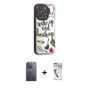 MARSİLYAN™- iPhone 12 Pro Max Kılıf Odak Klasik Serisi - Şeffaf Uv Polymer Nano Ekran Koruyucu + Beyaz Neon Fosforlu Kamera Lens