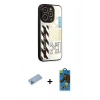MARSİLYAN™- iPhone 12 Pro Max Kılıf Odak Klasik Serisi - Siyah 18D Cam Ekran Koruyucu + Mavi Shine Kamera Lens Koruma Cam