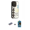 MARSİLYAN™- iPhone 12 Pro Max Kılıf Odak Klasik Serisi - Siyah 18D Cam Ekran Koruyucu + Renkli Kamera Lens Koruma Cam - TU