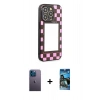 MARSİLYAN™- iPhone 12 Pro Max Kılıf Odak Klasik Serisi - Siyah 34D Izgaralı Cam + Neon Fosforlu Kamera Lens - MI