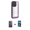 MARSİLYAN™- iPhone 12 Pro Max Kılıf Odak Klasik Serisi - Siyah 34D Izgaralı Cam + Neon Fosforlu Kamera Lens - BZ
