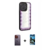 MARSİLYAN™- iPhone 12 Pro Max Kılıf Odak Klasik Serisi - Siyah 34D Izgaralı Cam + Neon Fosforlu Kamera Lens - TU