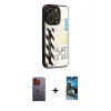 MARSİLYAN™- iPhone 12 Pro Max Kılıf Odak Klasik Serisi - Siyah 34D Izgaralı Cam + Neon Fosforlu Kamera Lens - TU