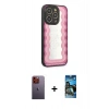 MARSİLYAN™- iPhone 12 Pro Max Kılıf Odak Klasik Serisi - Siyah 34D Izgaralı Cam + Neon Fosforlu Kamera Lens - TU