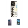 MARSİLYAN™- iPhone 12 Pro Max Kılıf Odak Klasik Serisi - Siyah 34D Izgaralı Cam + Neon Fosforlu Kamera Lens - MI