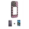 MARSİLYAN™- iPhone 12 Pro Max Kılıf Odak Klasik Serisi - Siyah 34D Izgaralı Cam + Neon Fosforlu Kamera Lens - BZ