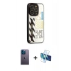 MARSİLYAN™- iPhone 12 Pro Max Kılıf Odak Klasik Serisi - Siyah 3D Antistatik Cam Ekran Koruyucu + Neon Fosforlu Kamera Lens - MI