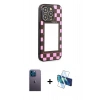 MARSİLYAN™- iPhone 12 Pro Max Kılıf Odak Klasik Serisi - Siyah 3D Antistatik Cam Ekran Koruyucu + Neon Fosforlu Kamera Lens - MI