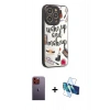 MARSİLYAN™- iPhone 12 Pro Max Kılıf Odak Klasik Serisi - Siyah 3D Antistatik Cam Ekran Koruyucu + Neon Fosforlu Kamera Lens - TU