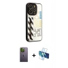 MARSİLYAN™- iPhone 12 Pro Max Kılıf Odak Klasik Serisi - Siyah 3D Antistatik Cam Ekran Koruyucu + Neon Fosforlu Kamera Lens - YL