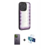 MARSİLYAN™- iPhone 12 Pro Max Kılıf Odak Klasik Serisi - Siyah 3D Antistatik Cam Ekran Koruyucu + Neon Fosforlu Kamera Lens - YL