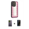 MARSİLYAN™- iPhone 12 Pro Max Kılıf Odak Klasik Serisi - Siyah 3D Antistatik Hayalet Cam Ekran Koruyucu + Neon Fosforlu Kamera Lens - YL