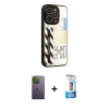 MARSİLYAN™- iPhone 12 Pro Max Kılıf Odak Klasik Serisi - Siyah 5D Eko Cam Ekran Koruyucu + Neon Fosforlu Kamera Lens - YL