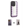 MARSİLYAN™- iPhone 12 Pro Max Kılıf Odak Klasik Serisi - Siyah Bilvis Hayalet Cam Ekran Koruyucu + Neon Fosforlu Kamera Lens - SI