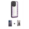 MARSİLYAN™- iPhone 12 Pro Max Kılıf Odak Klasik Serisi - Siyah Bilvis Hayalet Cam Ekran Koruyucu + Neon Fosforlu Kamera Lens - MI