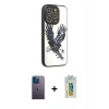 MARSİLYAN™- iPhone 12 Pro Max Kılıf Odak Klasik Serisi - Siyah Polymer Nano Ekran Koruyucu + Mavi Neon Fosforlu Kamera Lens