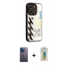 MARSİLYAN™- iPhone 12 Pro Max Kılıf Odak Klasik Serisi - Siyah Polymer Nano Ekran Koruyucu + Mavi Neon Fosforlu Kamera Lens