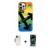 MARSİLYAN™- iPhone 12 Pro Max Kılıf Siluet Çizgi Koleksiyonu - Şeffaf 360 Full Body Arka Koruyucu + Gold Shine Kamera Lens