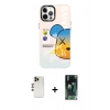 MARSİLYAN™- iPhone 12 Pro Max Kılıf Siluet Çizgi Koleksiyonu - Şeffaf 360 Full Body Arka Koruyucu + Gold Shine Kamera Lens