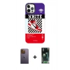 MARSİLYAN™- iPhone 12 Pro Max Kılıf Siluet Çizgi Koleksiyonu - Şeffaf 360 Full Body Arka Koruyucu + Neon Fosforlu Kamera Lens - SI