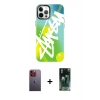 MARSİLYAN™- iPhone 12 Pro Max Kılıf Siluet Çizgi Koleksiyonu - Şeffaf 360 Full Body Arka Koruyucu + Neon Fosforlu Kamera Lens - TU