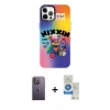 MARSİLYAN™- iPhone 12 Pro Max Kılıf Siluet Çizgi Koleksiyonu - Şeffaf Royal Nano Ekran Koruyucu + Neon Fosforlu Kamera Lens - BZ
