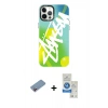 MARSİLYAN™- iPhone 12 Pro Max Kılıf Siluet Çizgi Koleksiyonu - Şeffaf Royal Nano Ekran Koruyucu + Pembe Shine Kamera Lens Koruma Cam