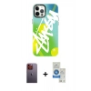 MARSİLYAN™- iPhone 12 Pro Max Kılıf Siluet Çizgi Koleksiyonu - Şeffaf Royal Nano Ekran Koruyucu + Neon Fosforlu Kamera Lens - TU