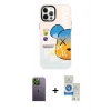 MARSİLYAN™- iPhone 12 Pro Max Kılıf Siluet Çizgi Koleksiyonu - Şeffaf Royal Nano Ekran Koruyucu + Neon Fosforlu Kamera Lens - YL
