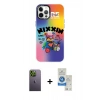 MARSİLYAN™- iPhone 12 Pro Max Kılıf Siluet Çizgi Koleksiyonu - Şeffaf Royal Nano Ekran Koruyucu + Neon Fosforlu Kamera Lens - YL